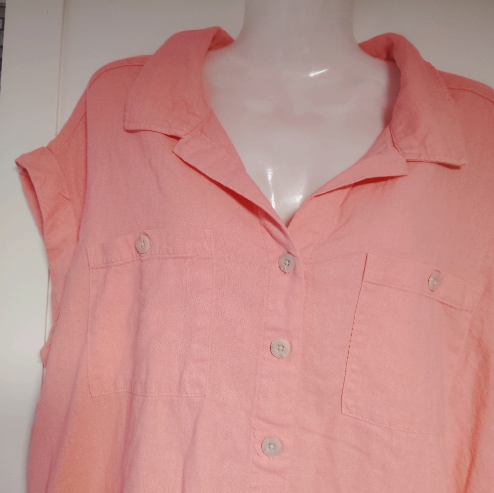 Isabel + Ingrid Pink Button-Up linen Blend Shirt, short sleeve, SZ-M - Picture 2 of 5